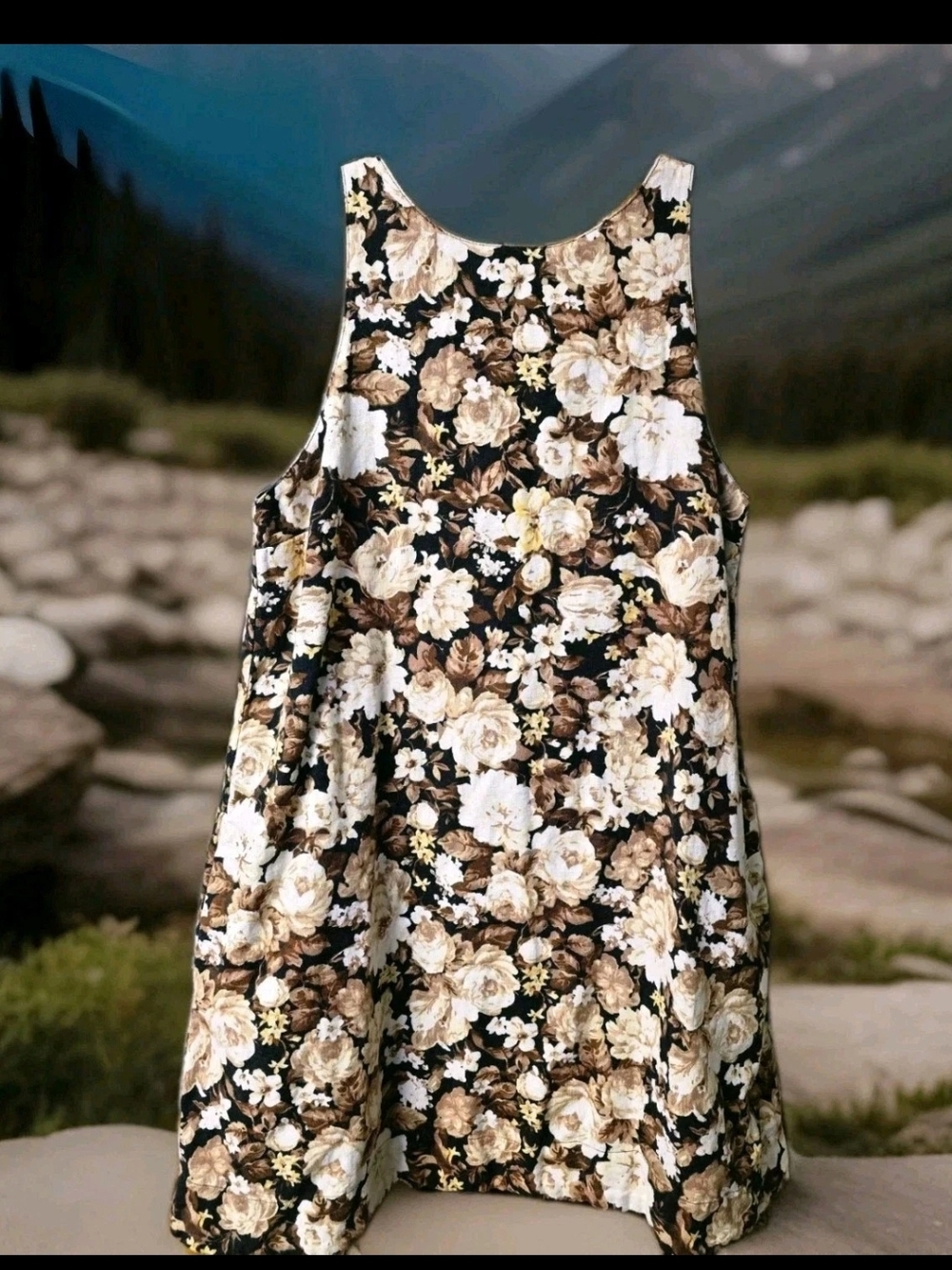Floral Sleeveless A Line Mini Dress in Black & Cream Pockets Full Line EUC - Picture 1 of 6